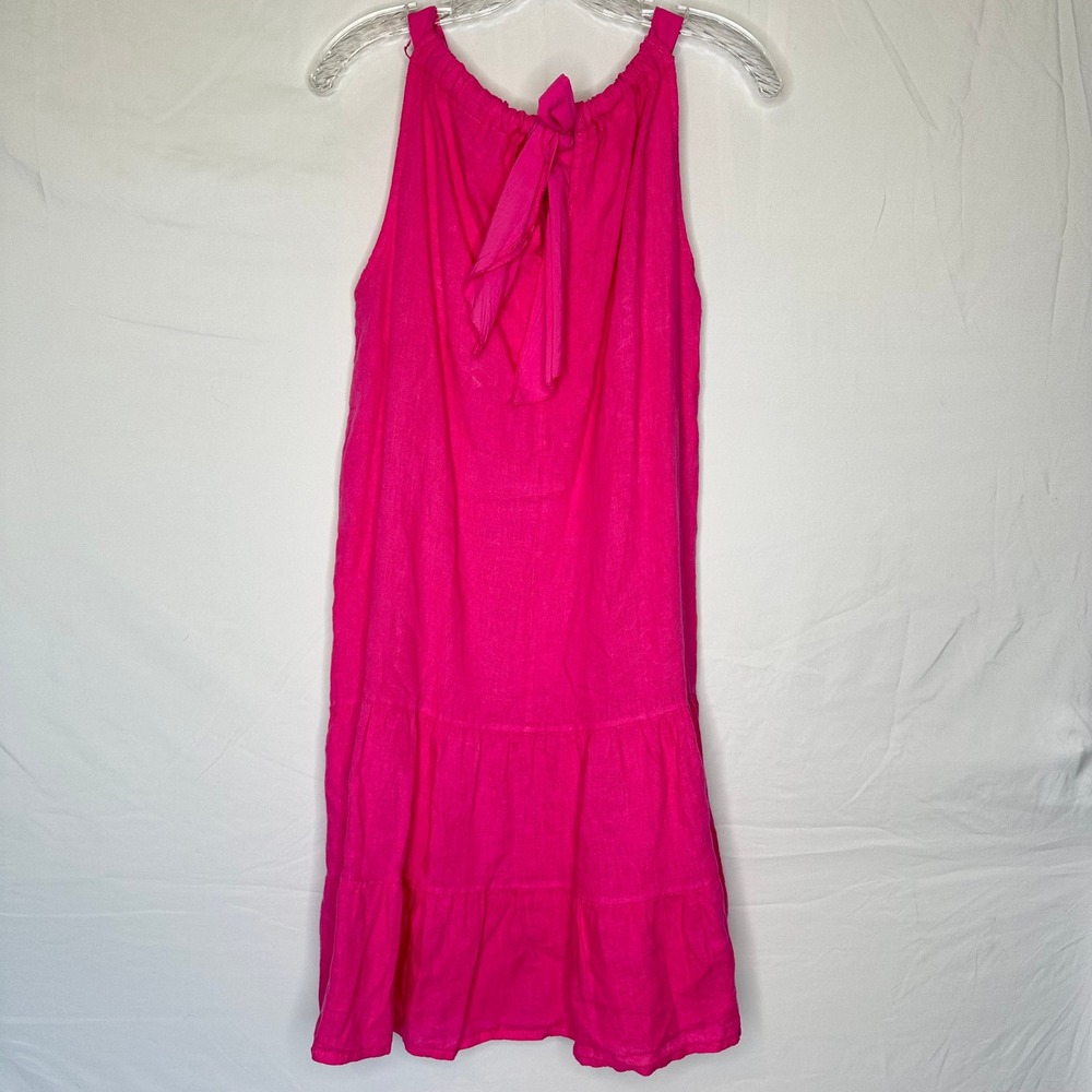 Bellaombra Italy Pink Linen Tiered Halter Tie Back Mini Dress Womens Size Medium - Picture 2 of 5